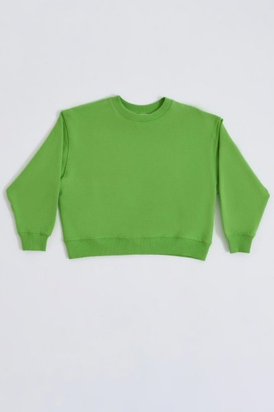 Organik Uzun Kollu Kız Çocuk Sweatshirt - Yeşil Yeşil - 8-10