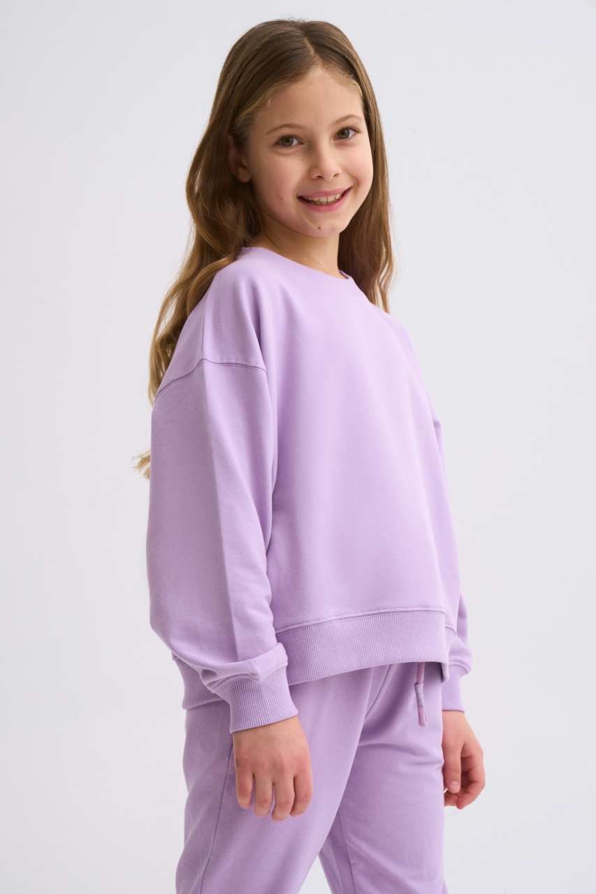 Organik Uzun Kollu Kız Çocuk Sweatshirt - Lila Lila - 10-12