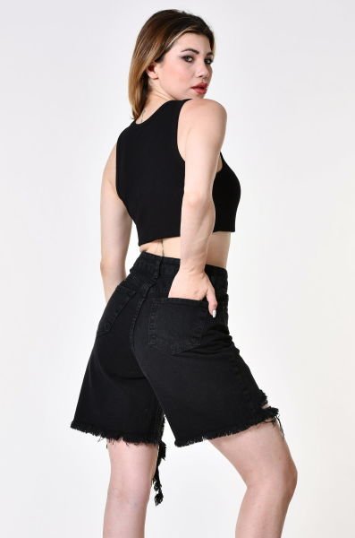 Top Secret Rela Bermuda Püsküllü Şort  - Füme