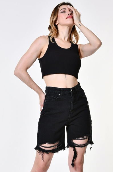 Top Secret Rela Bermuda Püsküllü Şort  - Füme