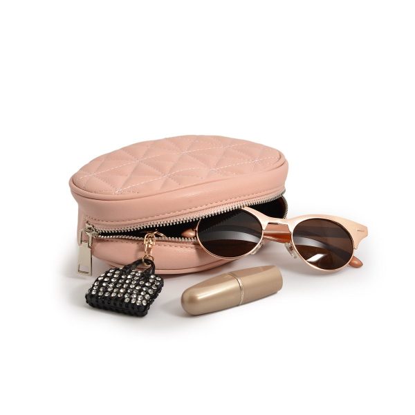 Fermuarlı Baklava Dikişli Deri Kadın Bel Çantası - PEMBE