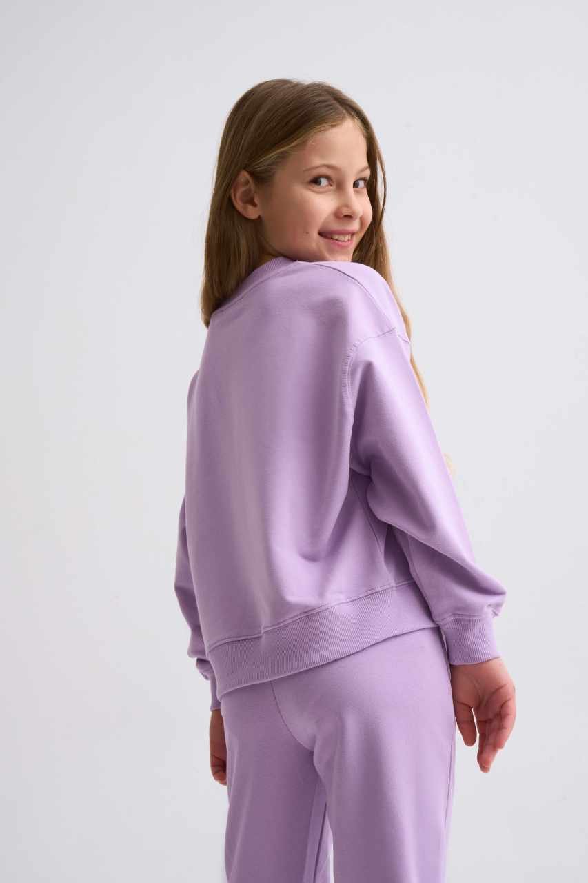 Organik Uzun Kollu Kız Çocuk Sweatshirt - Lila Lila - 6-8