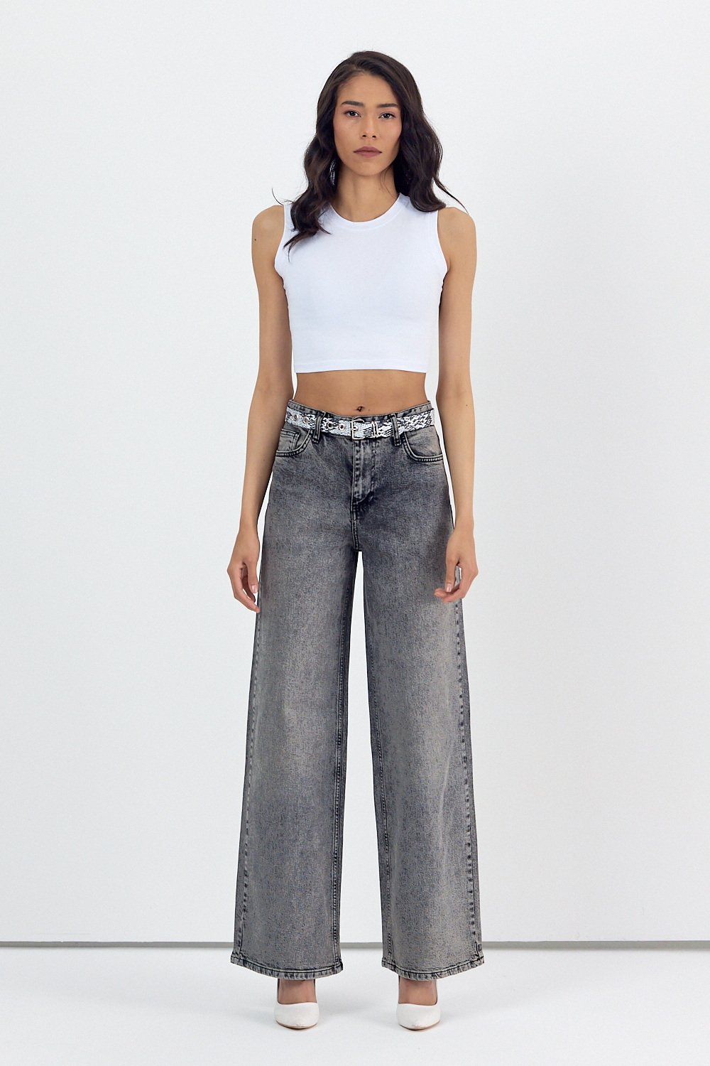 WhatsUp Geniş Paça Kadın Palazzo Jean Pantolon  - Antrasit