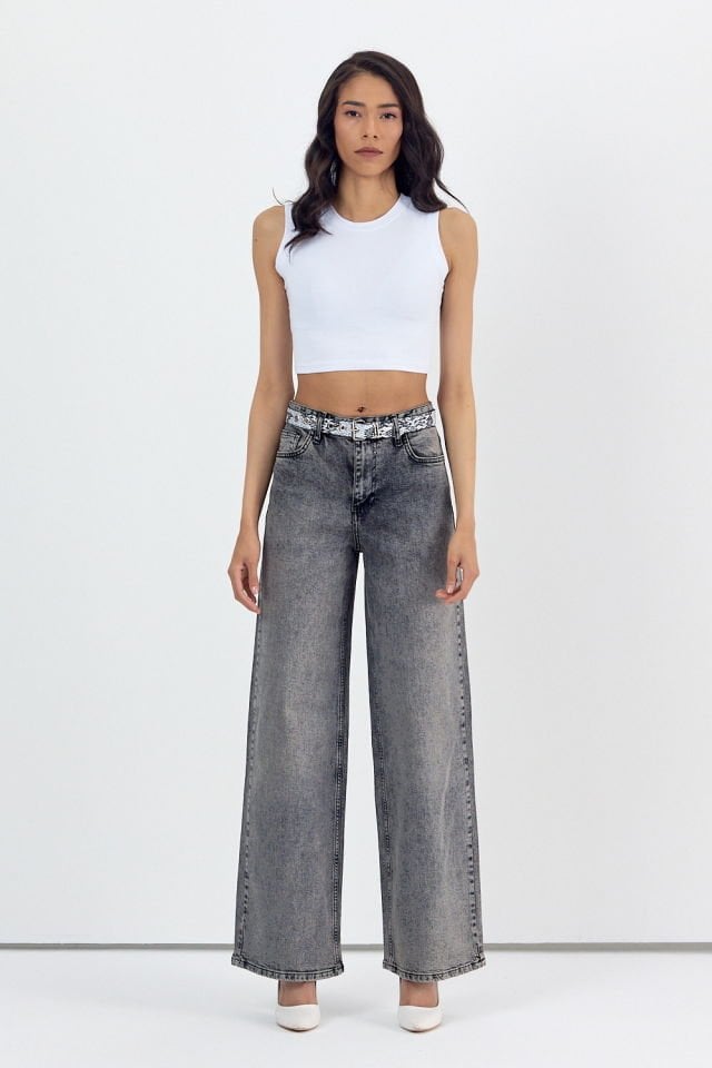 WhatsUp Geniş Paça Kadın Palazzo Jean Pantolon  - Antrasit