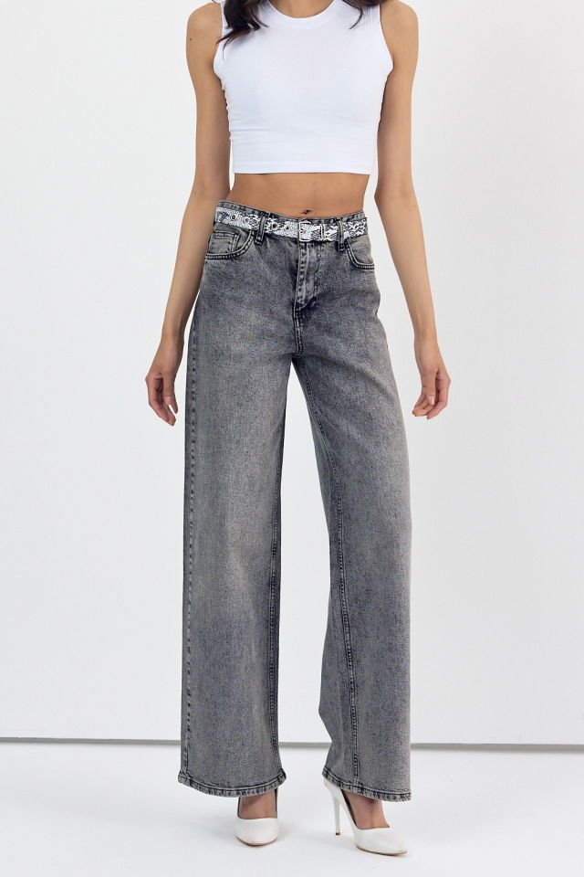 WhatsUp Geniş Paça Kadın Palazzo Jean Pantolon  - Antrasit