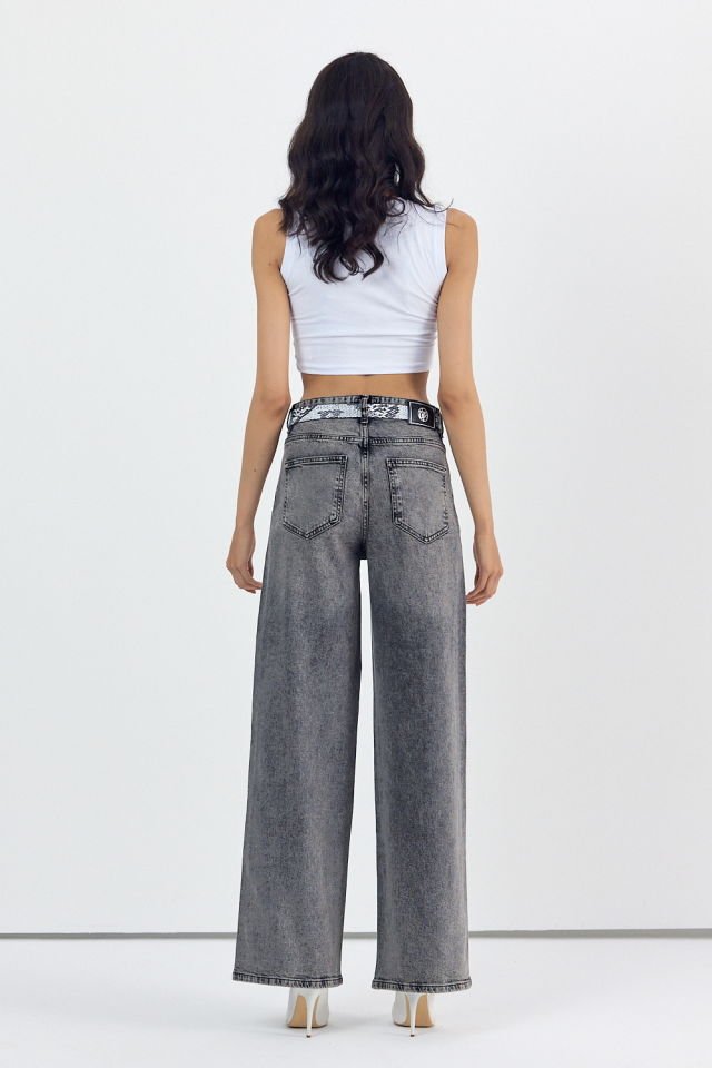 WhatsUp Geniş Paça Kadın Palazzo Jean Pantolon  - Antrasit