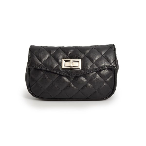 Önden Düğmeli Deri Kadın Bel Çantası - SIYAH