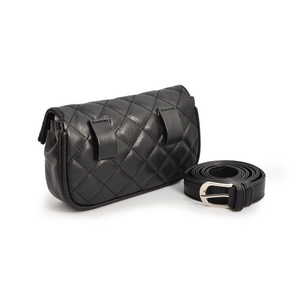 Önden Düğmeli Deri Kadın Bel Çantası - SIYAH