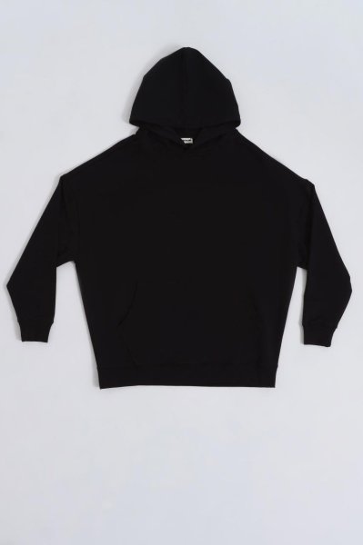 Organik Kapüşonlu Cepli Uzun Kollu Kadın Sweatshirt - Siyah Siyah - L