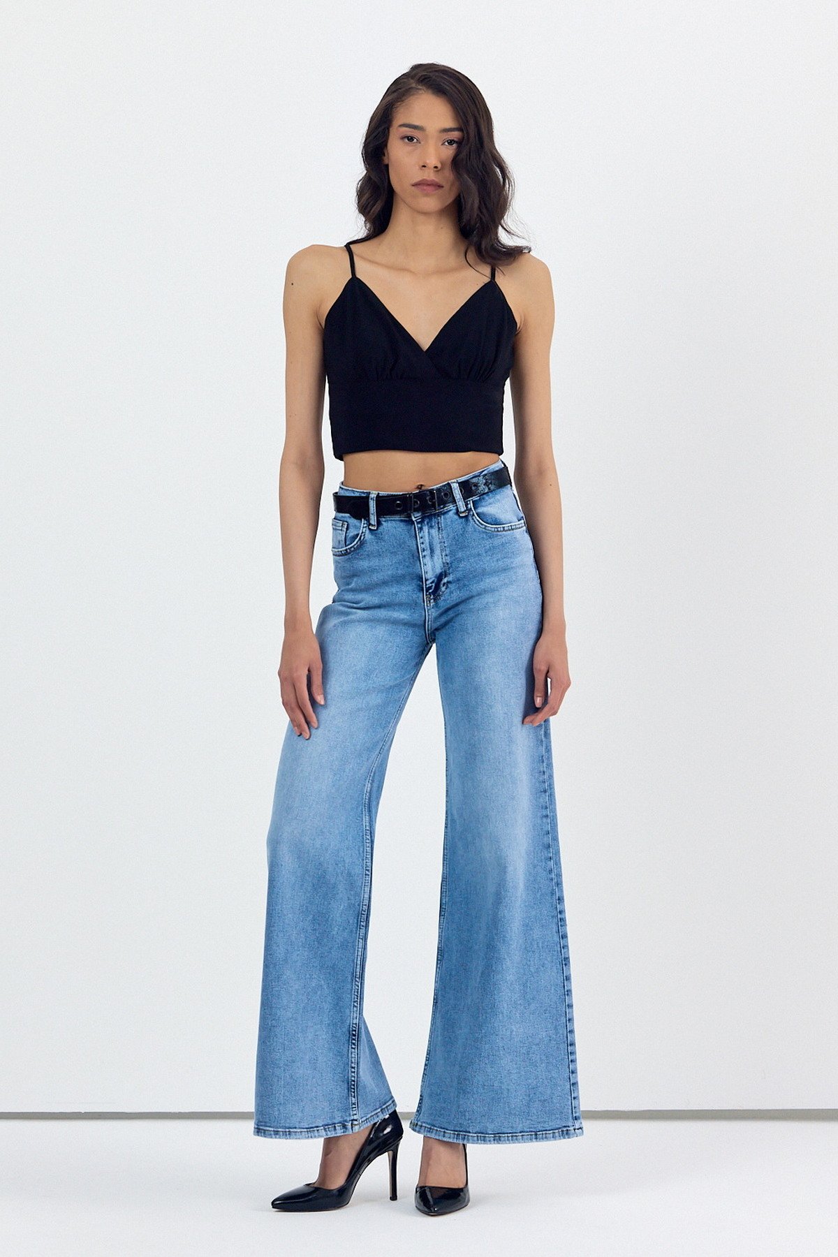 WhatsUp Geniş Paça Baggy Kadın Jean Pantolon  - Mavi