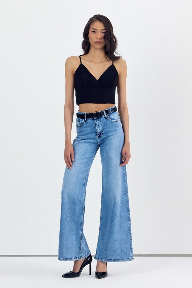 WhatsUp Geniş Paça Baggy Kadın Jean Pantolon  - Mavi