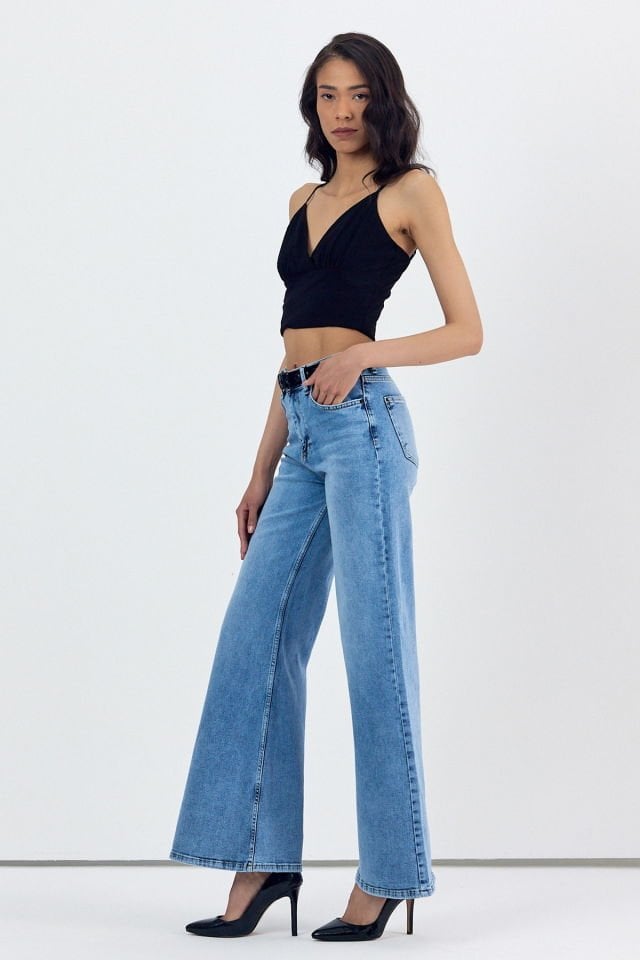 WhatsUp Geniş Paça Baggy Kadın Jean Pantolon  - Mavi