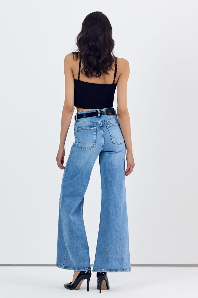 WhatsUp Geniş Paça Baggy Kadın Jean Pantolon  - Mavi