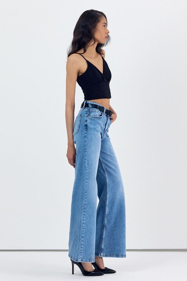 WhatsUp Geniş Paça Baggy Kadın Jean Pantolon  - Mavi