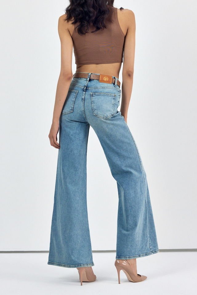 WhatsUp Geniş Paça Baggy Kadın Jean Pantolon  - Mavi