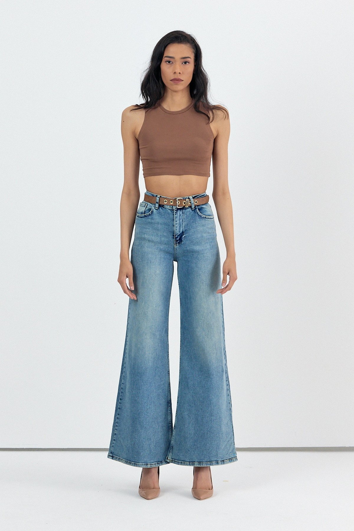 WhatsUp Geniş Paça Baggy Kadın Jean Pantolon  - Mavi