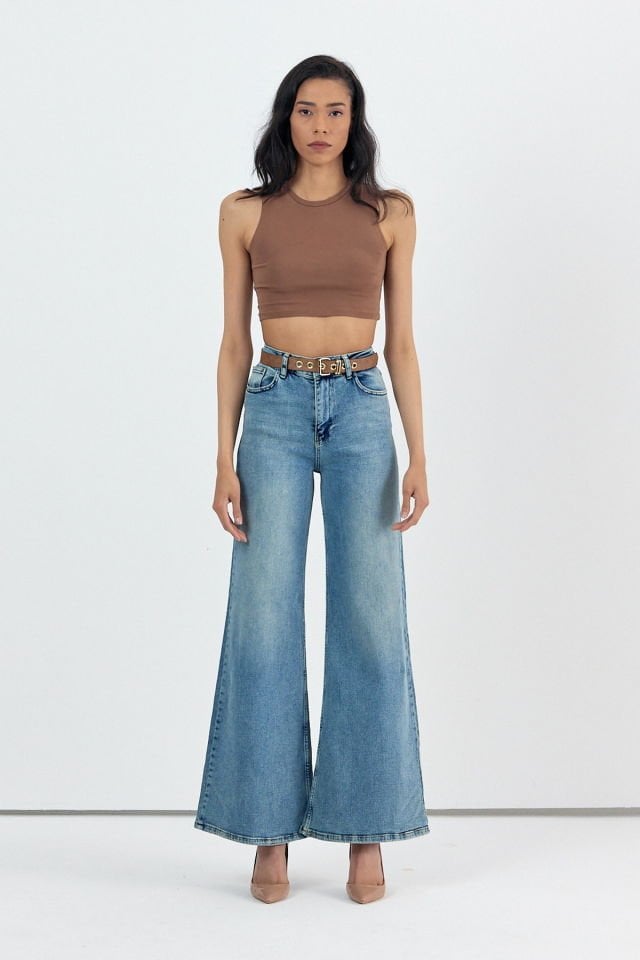 WhatsUp Geniş Paça Baggy Kadın Jean Pantolon  - Mavi