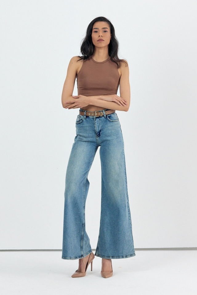 WhatsUp Geniş Paça Baggy Kadın Jean Pantolon  - Mavi