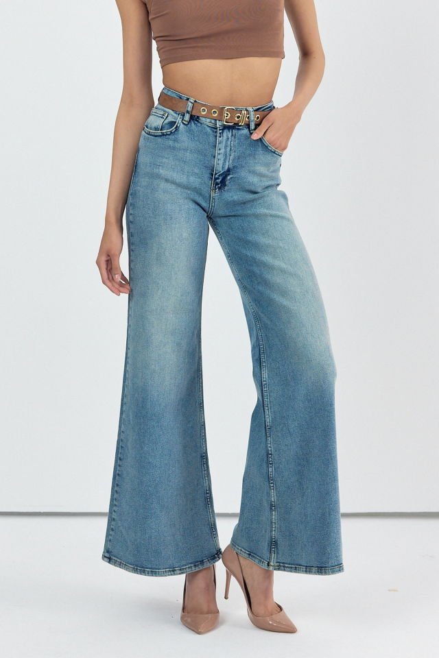 WhatsUp Geniş Paça Baggy Kadın Jean Pantolon  - Mavi