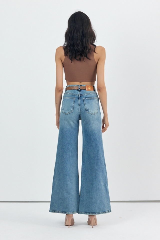 WhatsUp Geniş Paça Baggy Kadın Jean Pantolon  - Mavi