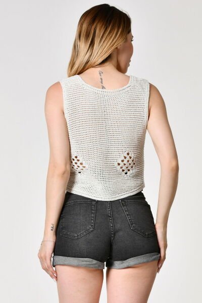 Top Secret V Yaka Ajurlu Yazlık Triko Yelek  - Naturel