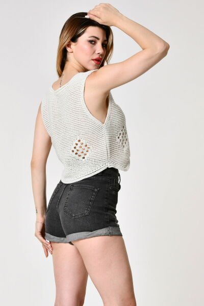 Top Secret V Yaka Ajurlu Yazlık Triko Yelek  - Naturel