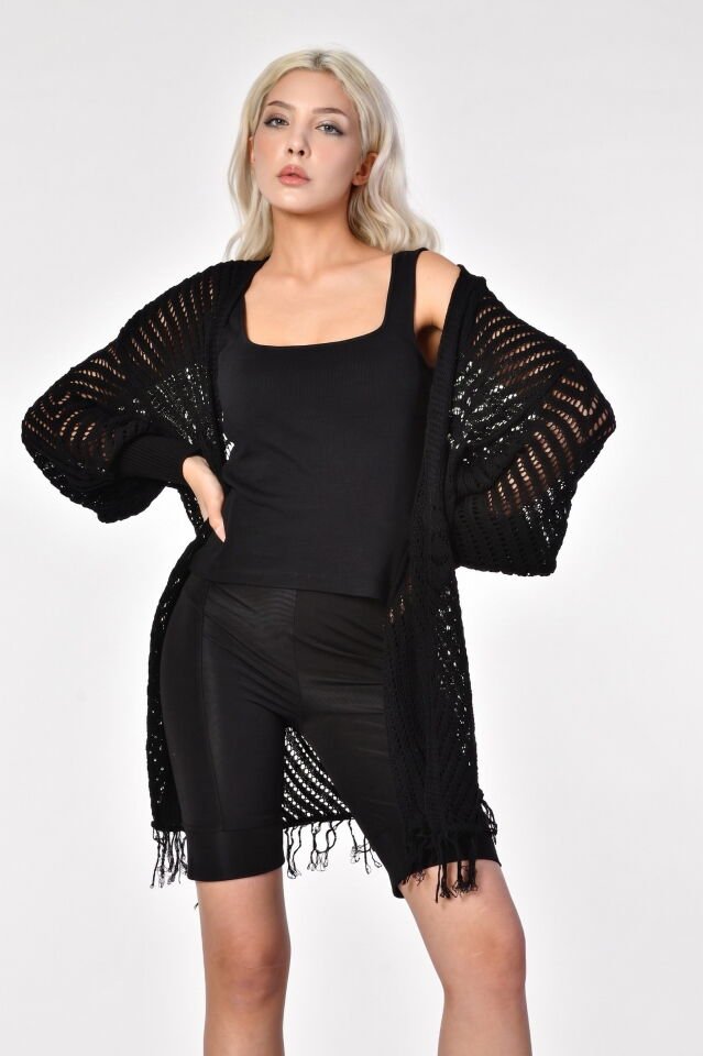 Top Secret Püsküllü Ajurlu Hırka  - Siyah