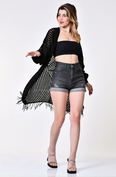 Top Secret Püsküllü Ajurlu Hırka  - Siyah