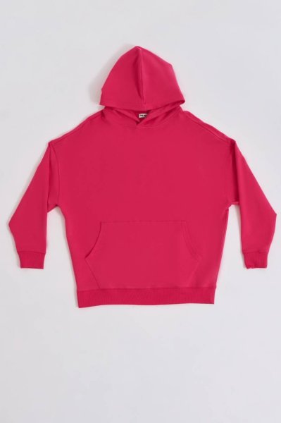 Organik Kapüşonlu Cepli Uzun Kollu Kadın Sweatshirt - Pembe Pembe - L