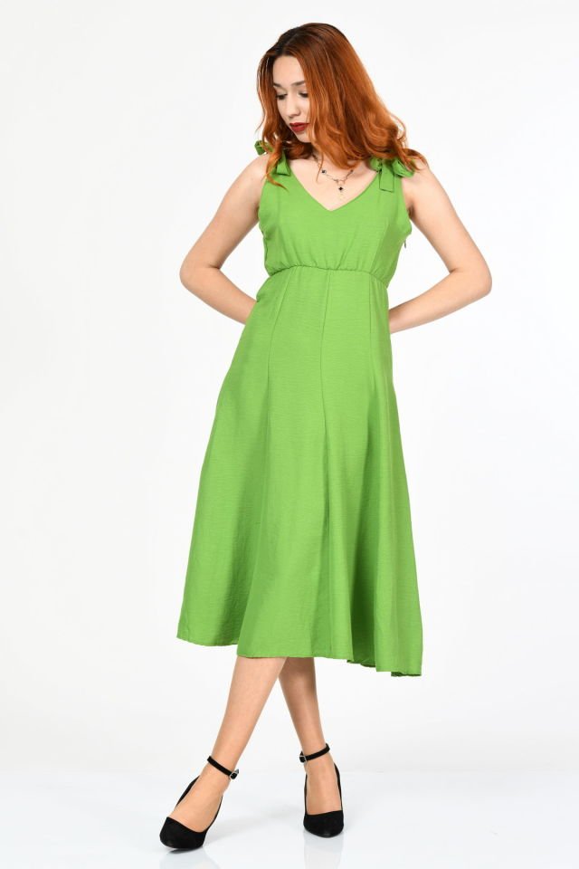 Bebe Plus Askılı Uzun Elbise  - Yeşil