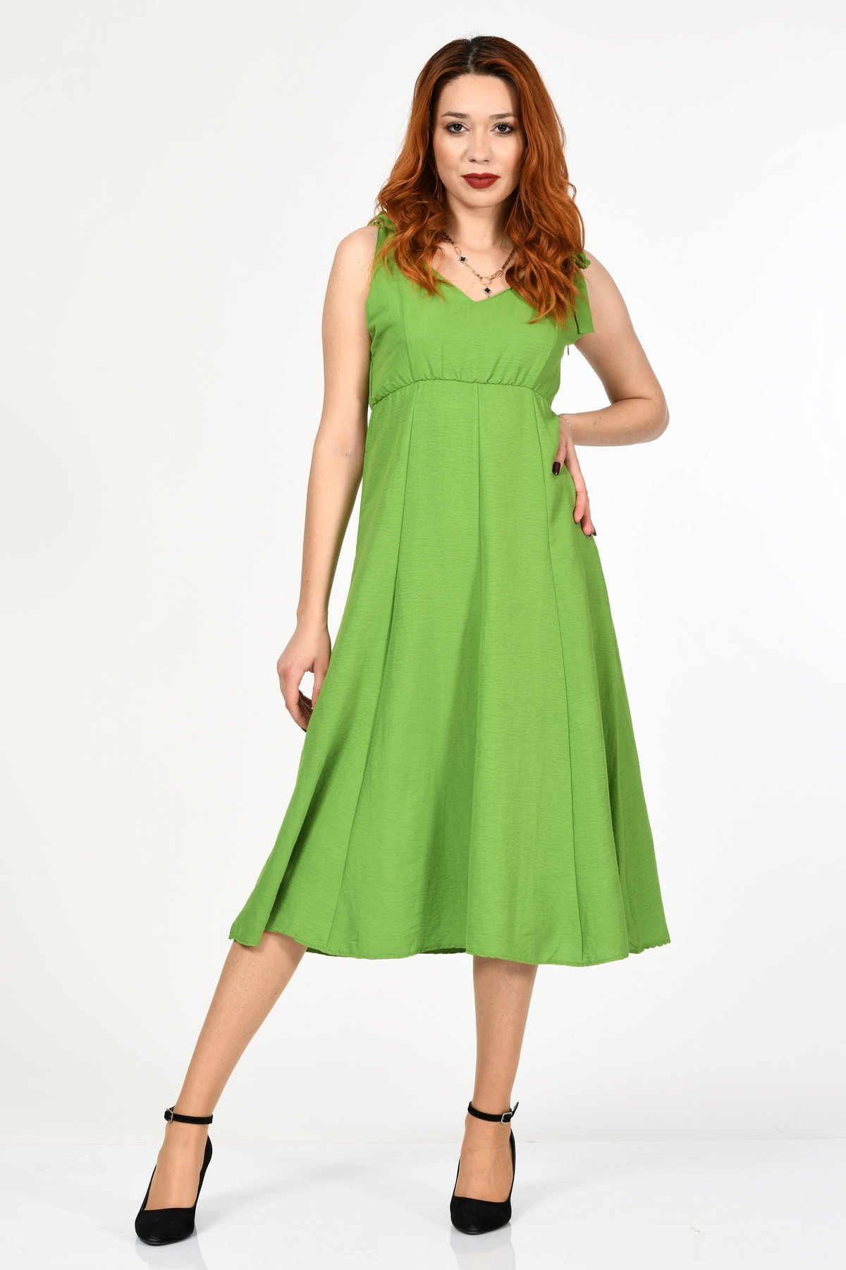 Bebe Plus Askılı Uzun Elbise  - Yeşil