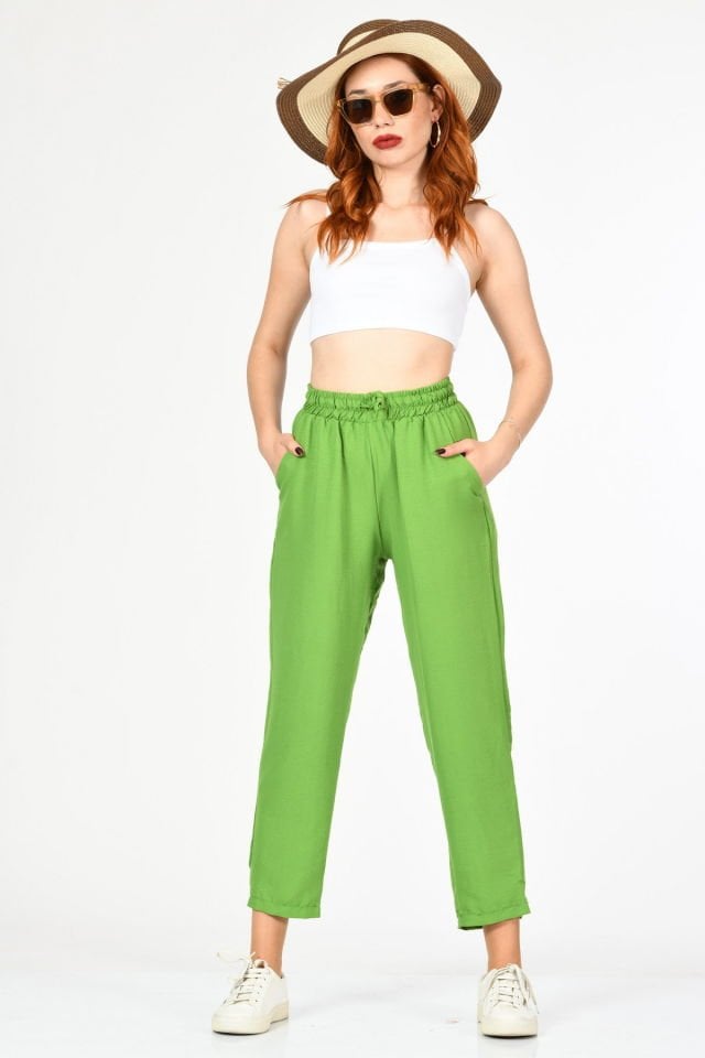 Bebe Plus Lastikli Salaş Pantolon  - Yeşil