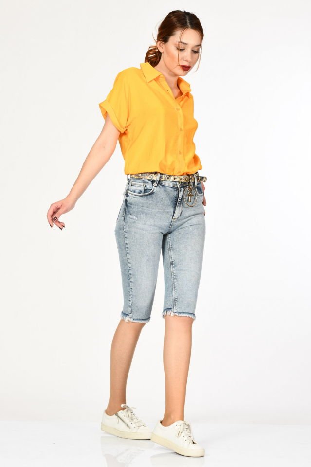 Miss Poem Düğmeli Katlanabilir Kısa Kol Kadın Yazlık Gömlek  - Mango