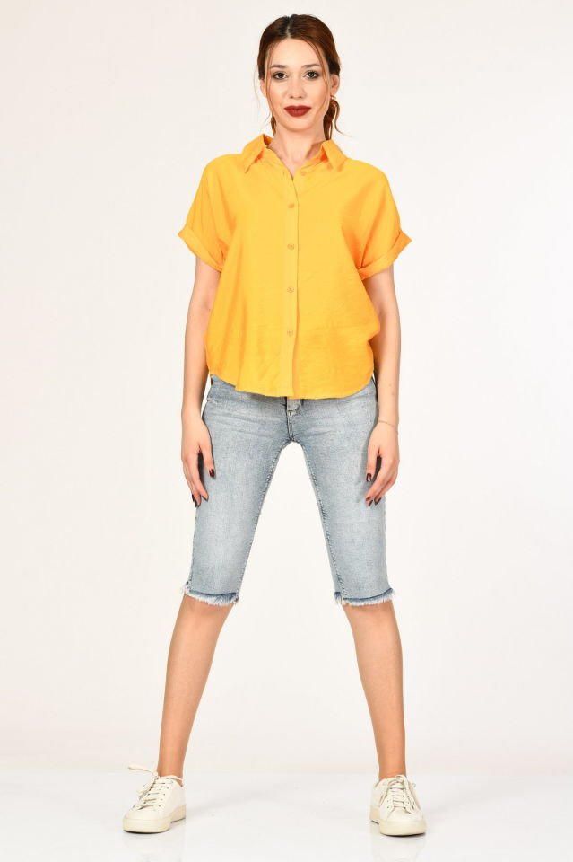 Miss Poem Düğmeli Katlanabilir Kısa Kol Kadın Yazlık Gömlek  - Mango