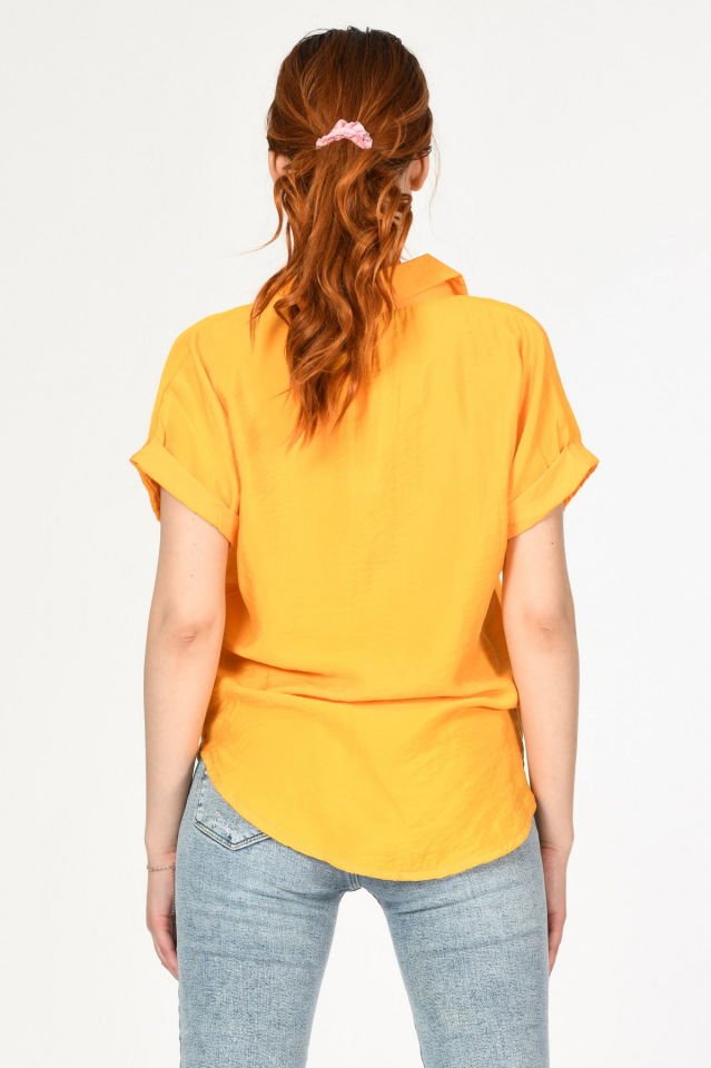 Miss Poem Düğmeli Katlanabilir Kısa Kol Kadın Yazlık Gömlek  - Mango