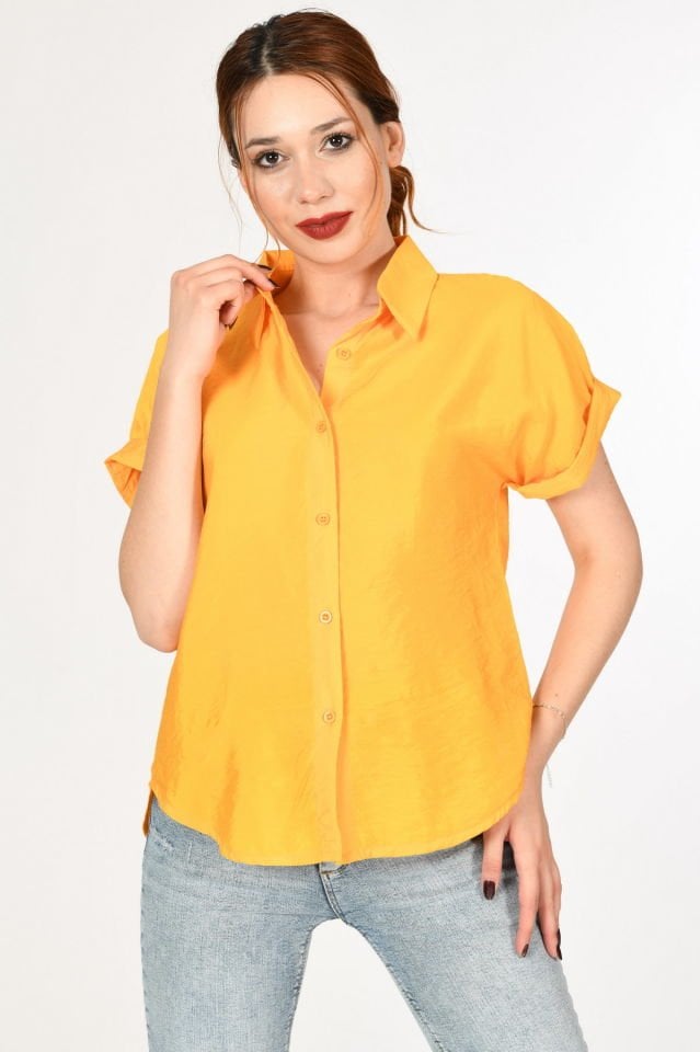 Miss Poem Düğmeli Katlanabilir Kısa Kol Kadın Yazlık Gömlek  - Mango