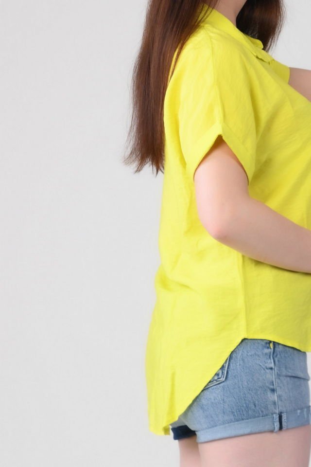 Miss Poem Düğmeli Katlanabilir Kısa Kol Kadın Yazlık Gömlek  - Limon