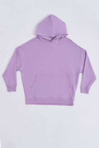 Organik Kapüşonlu Cepli Uzun Kollu Kadın Sweatshirt - Lila Lila - XL