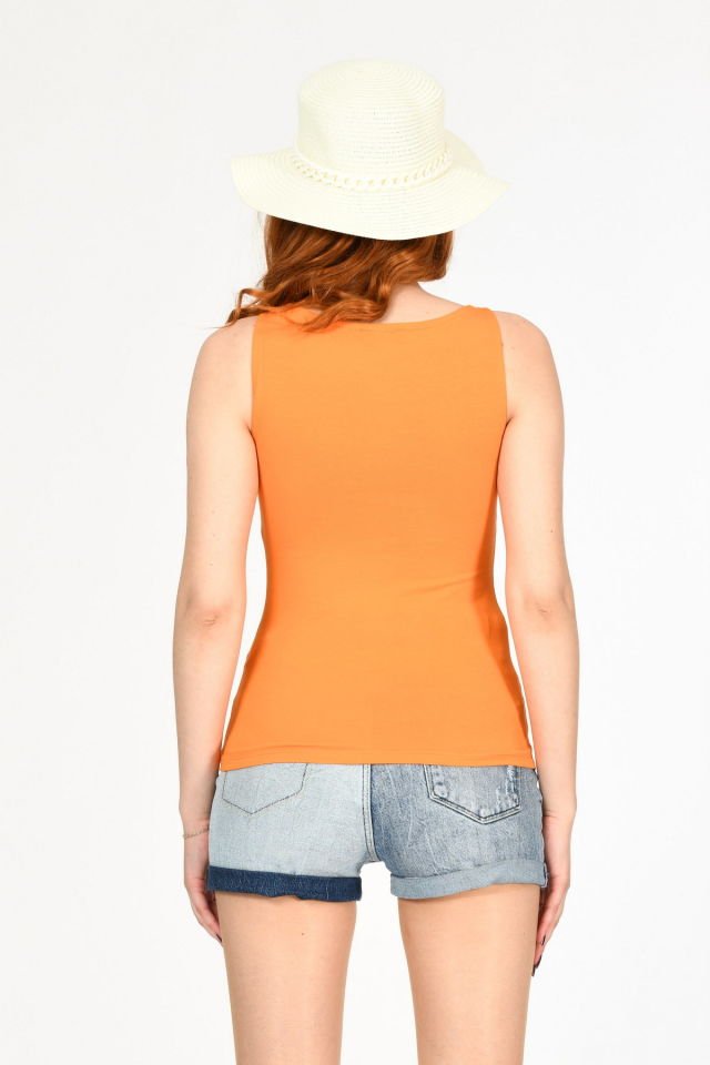 Miss Poem I Love 90 Baskılı Kolsuz Basic Tişört  - Turuncu