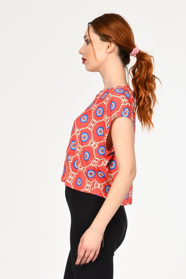 Miss Poem Desenli Kısa Kollu Bluz  - Kırmızı