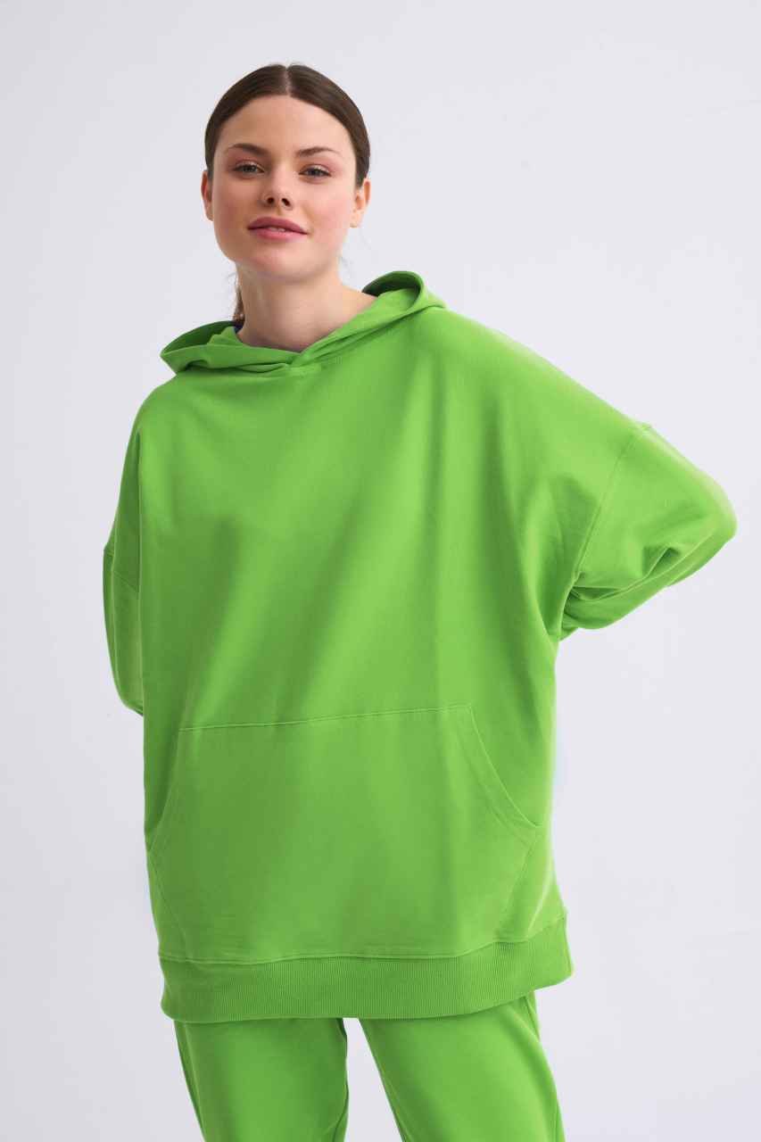 Organik Kapüşonlu Cepli Uzun Kollu Kadın Sweatshirt - Yeşil Yeşil - S