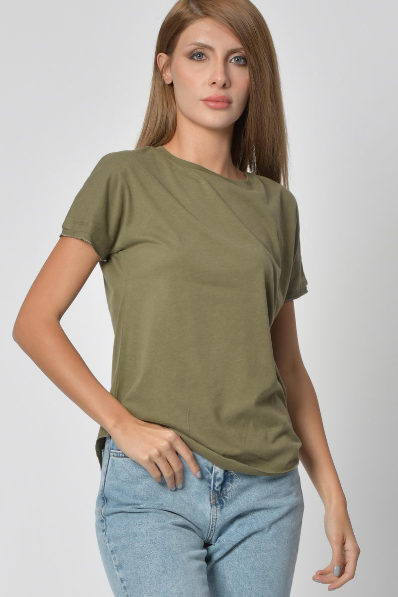 Zegy Kol ve Eteği Sim Detaylı Tişört - Haki