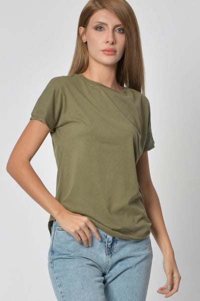 Zegy Kol ve Eteği Sim Detaylı Tişört - Haki