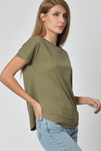 Zegy Kol ve Eteği Sim Detaylı Tişört - Haki