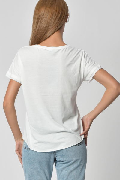 Zegy Kol ve Eteği Sim Detaylı Tişört - Beyaz