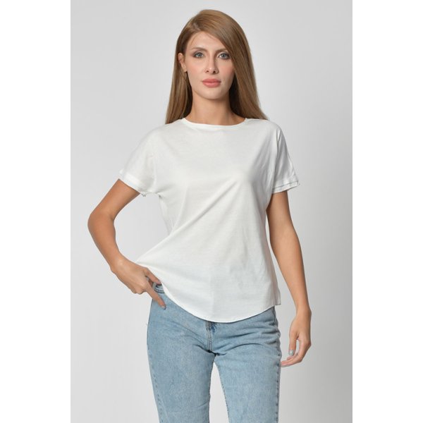Zegy Kol ve Eteği Sim Detaylı Tişört - Beyaz