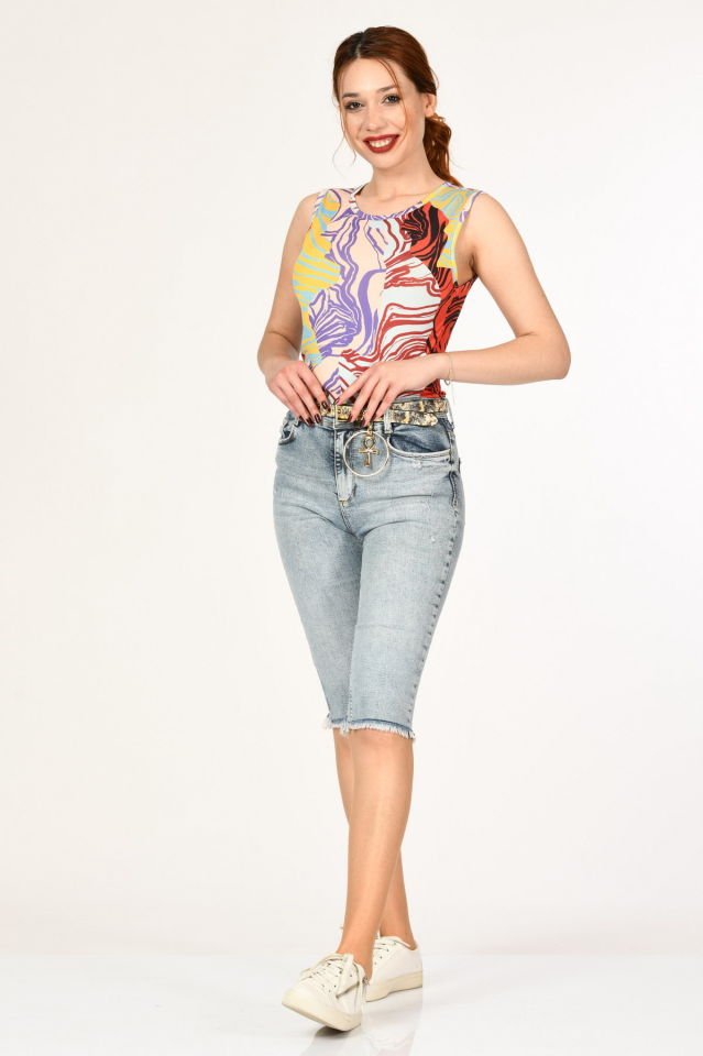 Miss Poem Desenli Kolsuz Bluz  - Kırmızı