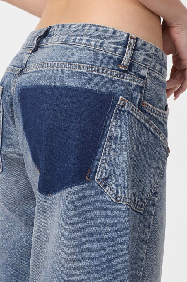 WhatsUp Arka Cep Garnili Barrel Fit Jean Pantolon  - Mavi