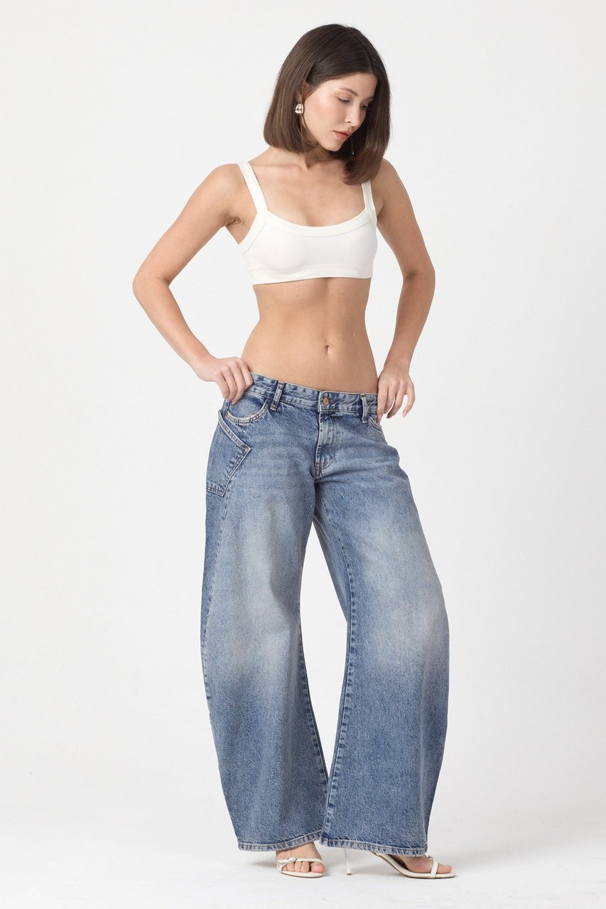 WhatsUp Arka Cep Garnili Barrel Fit Jean Pantolon  - Mavi