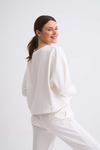 Organik Uzun Kollu Kadın Crop Sweatshirt - Ekru Ekru - L